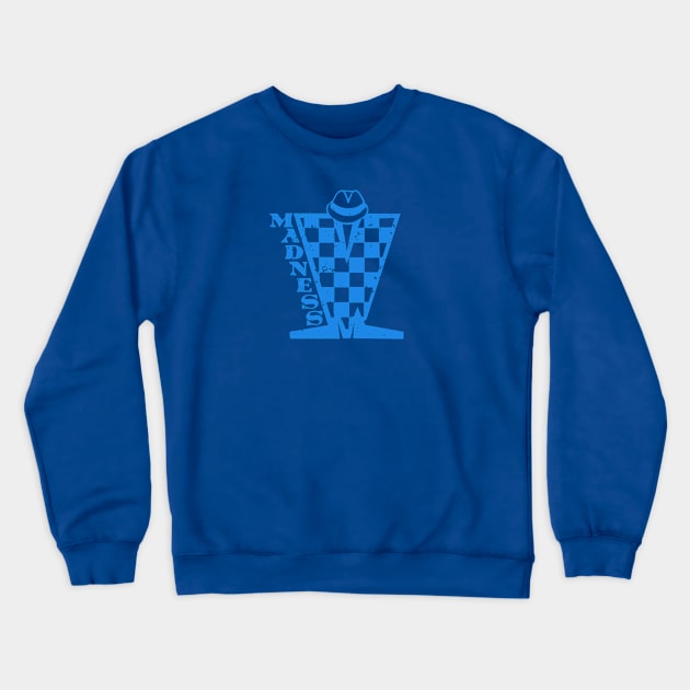 Madness Checkerboard HD - Distressed Blue Crewneck Sweatshirt by Skate Merch